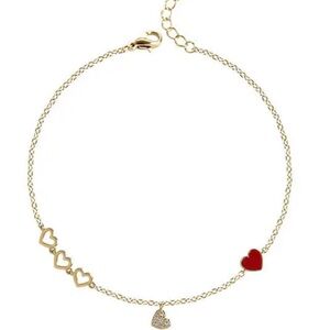 Gold and Red Heart Charm Bracelet